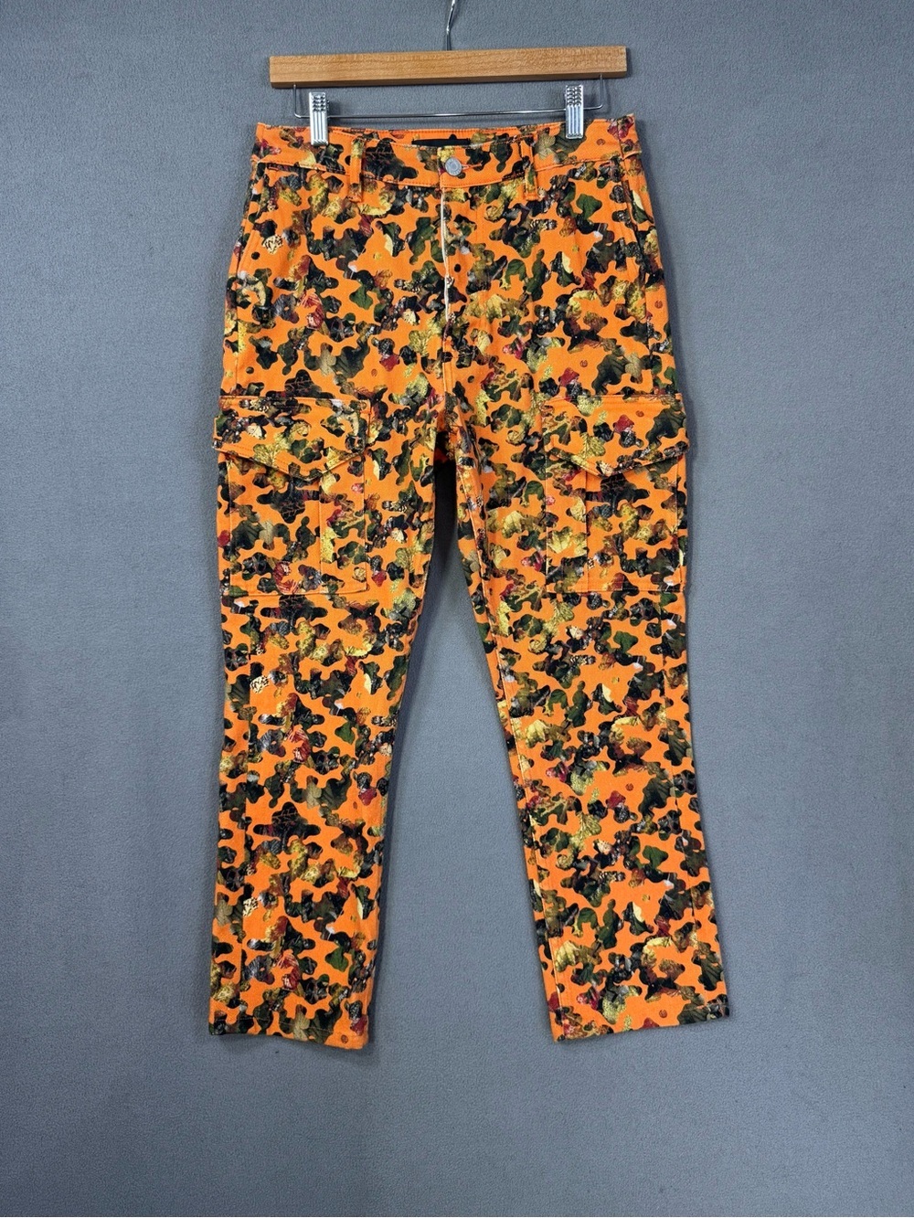 Purple Brand Men’s Orange Camo Cargo Pants, Relaxed Fit, Style P503, 30